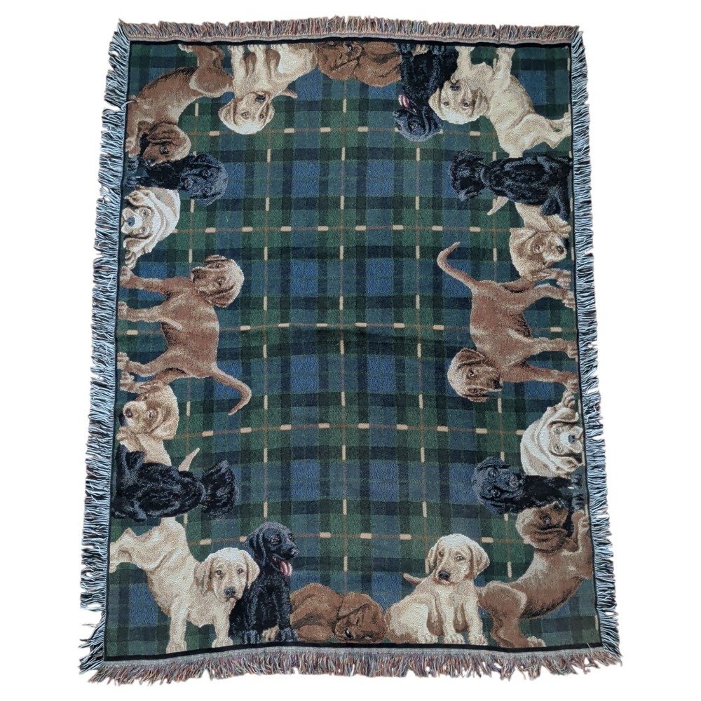 Vintage Dog Throw Blanket Labrador Labs Puppy Plaid Dog Lover Grandma 68"x50.5"